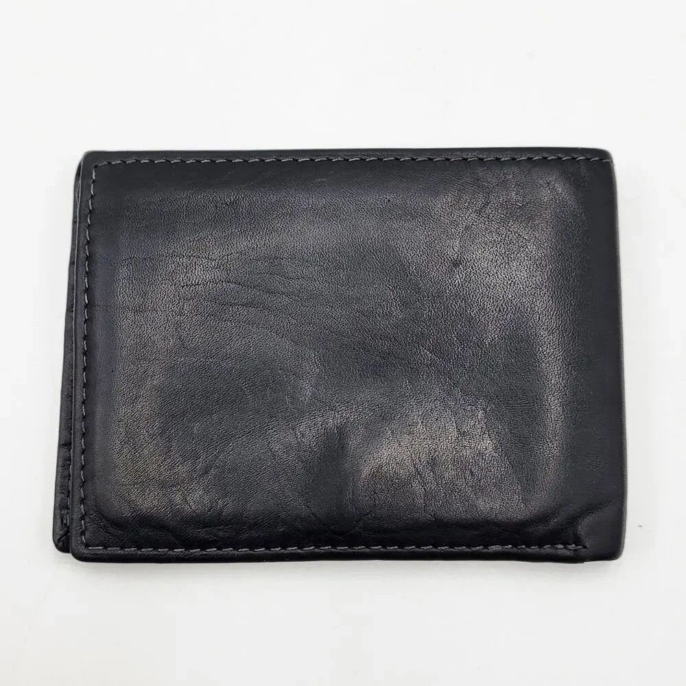 Steve Madden Black Genuine Leather Classic Bifold Men's Wallet Stitched Detail